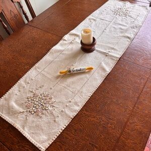 Vintage Floral Hand Embroidered Table Runner